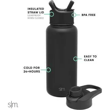 Insulated 32oz Midnight Black Water Bottle with Straw