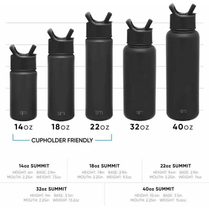 Insulated 32oz Midnight Black Water Bottle with Straw