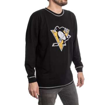 Calhoun Mens Officially Licensed NHL French Terry Long Sleeve Rashguard (Large, Pittsburgh Penguins)