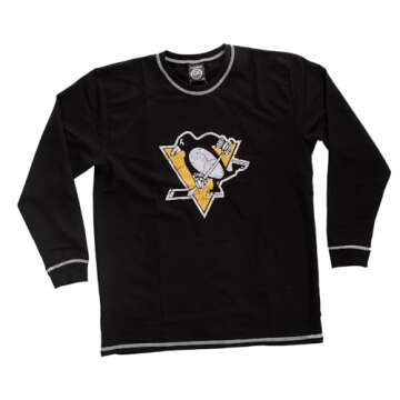 Calhoun Mens Officially Licensed NHL French Terry Long Sleeve Rashguard (Large, Pittsburgh Penguins)