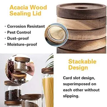 MOLADRI 480ML/16Oz Clear Cute Glass Storage Canister Holder with Stackable Airtight Wood Lid, Modern Decorative Small Container Jar for Coffee, Spice, Candy, Salt, Cookie, Condiment, Pepper, Sugar