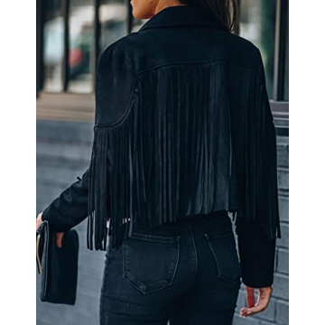 Stylish Chouyatou Women's Faux Suede Fringed Jacket