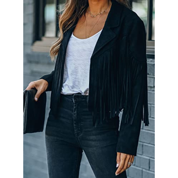 Stylish Chouyatou Women's Faux Suede Fringed Jacket