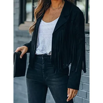Stylish Chouyatou Women's Faux Suede Fringed Jacket