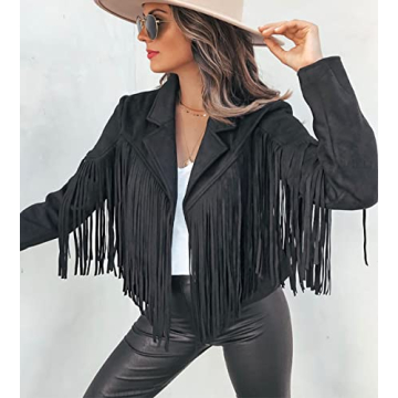 Stylish Chouyatou Women's Faux Suede Fringed Jacket