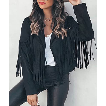 Stylish Chouyatou Women's Faux Suede Fringed Jacket