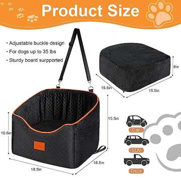 XIEEAOZEE Dog Car Seat for Small Medium Dogs, Memory Foam Booster Dog Seat for Dogs up to 35 lbs, El...