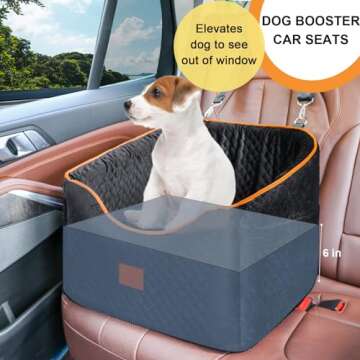 XIEEAOZEE Dog Car Seat for Small Medium Dogs, Memory Foam Booster Dog Seat for Dogs up to 35 lbs, Elevated Pet Car Seat, Travel Safety Car Seat with Washable Removable Cover, Storage Pockets (Black)