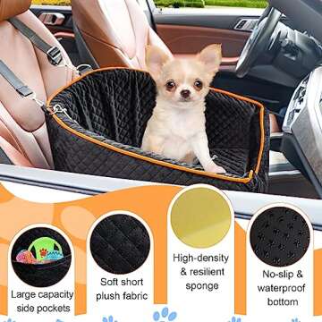 XIEEAOZEE Dog Car Seat for Small Medium Dogs, Memory Foam Booster Dog Seat for Dogs up to 35 lbs, Elevated Pet Car Seat, Travel Safety Car Seat with Washable Removable Cover, Storage Pockets (Black)