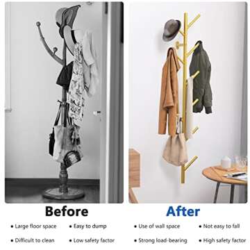 Omsaca Wall Mounted Coat Rack, Hat Tree For Wall, Modern Metal Wall Clothes Rack, Purse Rack With 8 Hooks, Space Saving And Easy Installation, Suitable For Living Room, Bedroom, Entryway