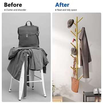 Omsaca Wall Mounted Coat Rack, Hat Tree For Wall, Modern Metal Wall Clothes Rack, Purse Rack With 8 Hooks, Space Saving And Easy Installation, Suitable For Living Room, Bedroom, Entryway