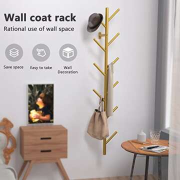 Omsaca Wall Mounted Coat Rack, Hat Tree For Wall, Modern Metal Wall Clothes Rack, Purse Rack With 8 Hooks, Space Saving And Easy Installation, Suitable For Living Room, Bedroom, Entryway