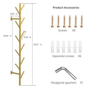 Omsaca Wall Mounted Coat Rack, Hat Tree For Wall, Modern Metal Wall Clothes Rack, Purse Rack With 8 Hooks, Space Saving And Easy Installation, Suitable For Living Room, Bedroom, Entryway