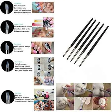 COMIART 5pcs Flexible Clay Sculpture Tools Silicon Color Shaper Brushes Size 0