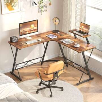 Mr IRONSTONE L Shaped Computer Desk: Corner Desk, Home Office Desk, Gaming Writing Workstation with ...