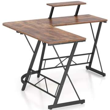 Mr IRONSTONE L Shaped Computer Desk: Corner Desk, Home Office Desk, Gaming Writing Workstation with Large Monitor Stand, Easy to Assemble (Rustic Brown,51 Inch)