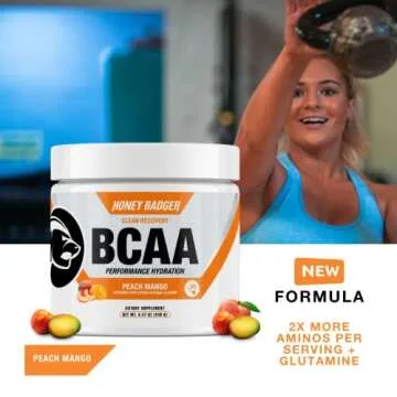Honey Badger BCAA + EAA Amino Acids Electrolytes Powder, BCAAs + L-Glutamine, Keto, Vegan, Sugar Fre...