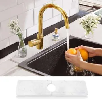 Stone Faucet Mat for Kitchen Sink,Instant Drying Stone Kitchen,Stone Sink Mat,Instant Dry Sink Mat,Diatomite Stone Sink Tray,Faucet Splash Guard for Bathroom Counter (star grey, 15.7*3.9)