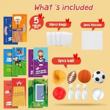 Feltom 30 PCS Valentines Day Gifts for Kids - Mini Sports Ball Erasers and Cards for School