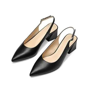 GENSHUO Women's Slingback Closed Toe Block Chunky Low Heel Pumps - 2.36 Inches Office Wedding Party ...