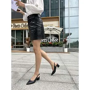 GENSHUO Women's Slingback Closed Toe Block Chunky Low Heel Pumps - 2.36 Inches Office Wedding Party Dress Shoes Black Size 7
