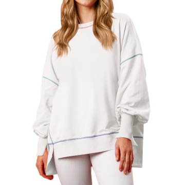 Chvity Women's Casual Crewneck Sweatshirts Long Sleeve Oversized Sweatshirt Trendy Contrast Stitchin...