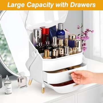 Haturi Makeup Organizer - Waterproof, Dustproof Cosmetic Storage for Vanity