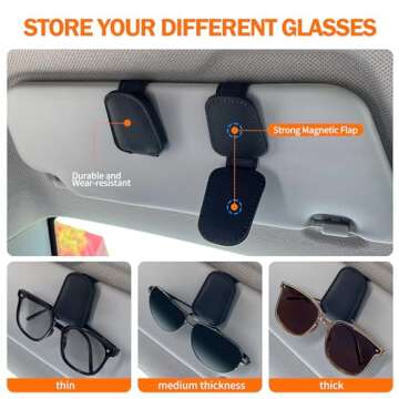 Sunglasses Holders for Car Sun Visor, 2pack Magnetic Leather Glasses Eyeglass Hanger Clip for Car, V...