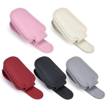 Sunglasses Holders for Car Sun Visor, 2pack Magnetic Leather Glasses Eyeglass Hanger Clip for Car, Visor Sunglasses Holder Clip Car Accessories for Truck