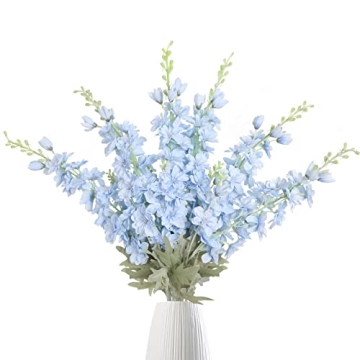 IPOPU 33.5 in Fake Flowers Delphinium Artificial Flowers Silk Flowers 6 PCS Light Blue Larkspur Arti...
