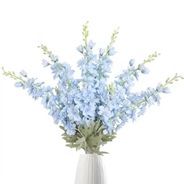 IPOPU 33.5 in Fake Flowers Delphinium Artificial Flowers Silk Flowers 6 PCS Light Blue Larkspur Arti...