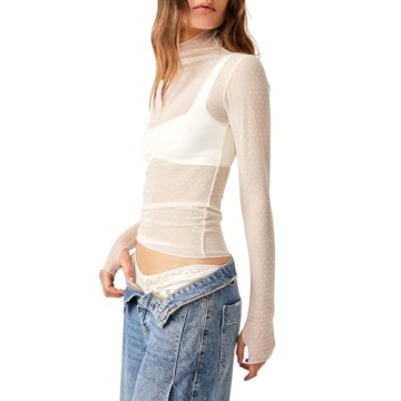 Trendy Sheer Mesh Layering Top for Women - Mock Neck