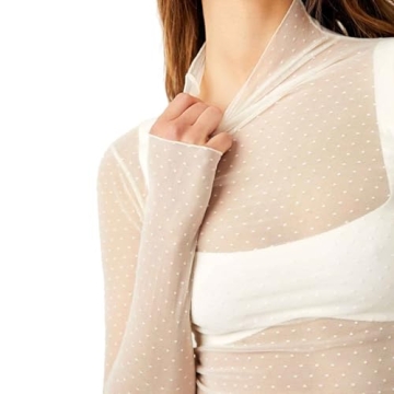 Trendy Sheer Mesh Layering Top for Women - Mock Neck