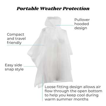 Totes Reusable, Compact & Travel-Friendly, Pullover Hood, Easy Snap, Lightweight, Royal, Kids-One Si...