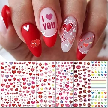 TailaiMei 12 Sheets Valentine's Day Nail Decals Stickers, Self-Adhesive Nail Art Decorations, Design...