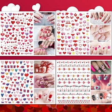 TailaiMei 12 Sheets Valentine's Day Nail Decals Stickers, Self-Adhesive Nail Art Decorations, Design for kiss Love Hug (1080Pcs)