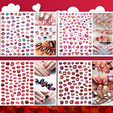 TailaiMei 12 Sheets Valentine's Day Nail Decals Stickers, Self-Adhesive Nail Art Decorations, Design for kiss Love Hug (1080Pcs)