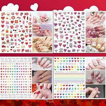 TailaiMei 12 Sheets Valentine's Day Nail Decals Stickers, Self-Adhesive Nail Art Decorations, Design for kiss Love Hug (1080Pcs)
