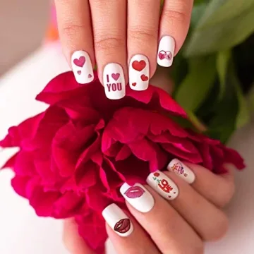 TailaiMei 12 Sheets Valentine's Day Nail Decals Stickers, Self-Adhesive Nail Art Decorations, Design for kiss Love Hug (1080Pcs)