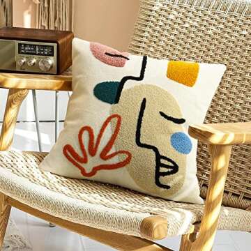 Merrycolor Boho Abstract Pillow Covers Colorful Woman Face Line Cute Pillow Cases Mid Century Aesthe...