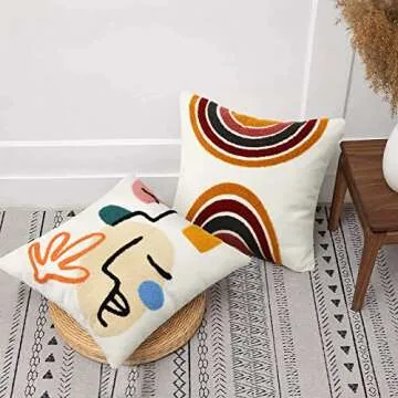 Merrycolor Boho Abstract Pillow Covers Colorful Woman Face Line Cute Pillow Cases Mid Century Aesthetic Modern Boho Pillows Decorative Throw Pillows for Bed Couch Living Room,1PC