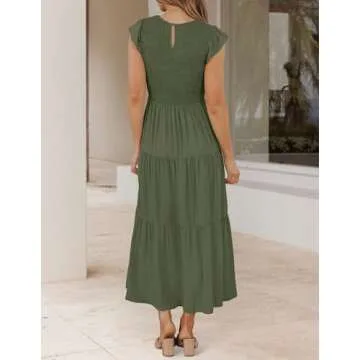 ZESICA Summer Midi Dress with Pockets and Flutter Sleeves