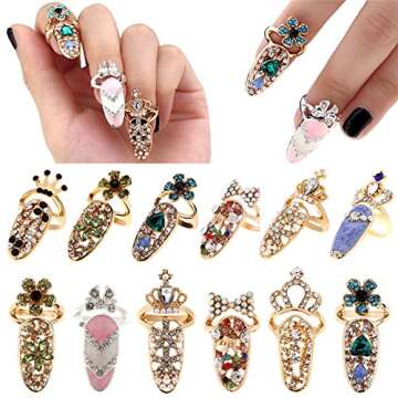 CosCosX 12 Pcs Women Luxury Fingernails Ring Fashion Bowknot Knuckle Nail Ring Decoration Tip Nail A...