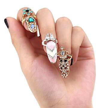 CosCosX 12 Pcs Luxury Rhinestone Fingernail Rings