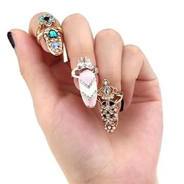CosCosX 12 Pcs Luxury Rhinestone Fingernail Rings