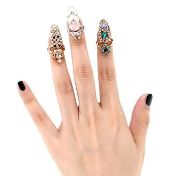 CosCosX 12 Pcs Luxury Rhinestone Fingernail Rings