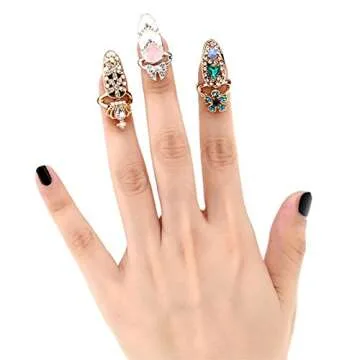 CosCosX 12 Pcs Luxury Rhinestone Fingernail Rings