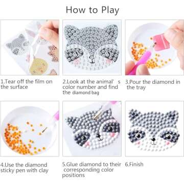 sinceroduct 5D DIY Kids Animal Diamond Stickers Beginner Diamond Kits, Digital Diamond Paint