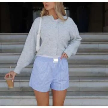 Women Y2k Button Down Crop Sweater Cardigan Long Sleeve Open Front Crewneck Cardigan Cute Knit Pullover Tops(Gray,Small)