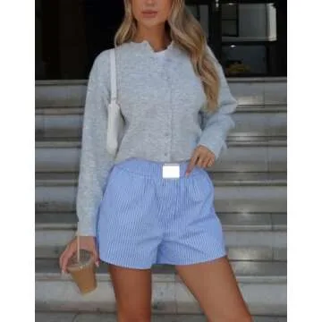 Women Y2k Button Down Crop Sweater Cardigan Long Sleeve Open Front Crewneck Cardigan Cute Knit Pullover Tops(Gray,Small)